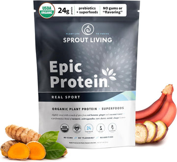 Sprout Living, Epic Protein, Plant Based Protein & Superfoods Powder, Real Sport | 24 Grams Organic Protein Powder, Recovery, Vegan, Non Dairy, Non-GMO, Gluten Free, Low Sugar (1 Pound, 12 Servings)