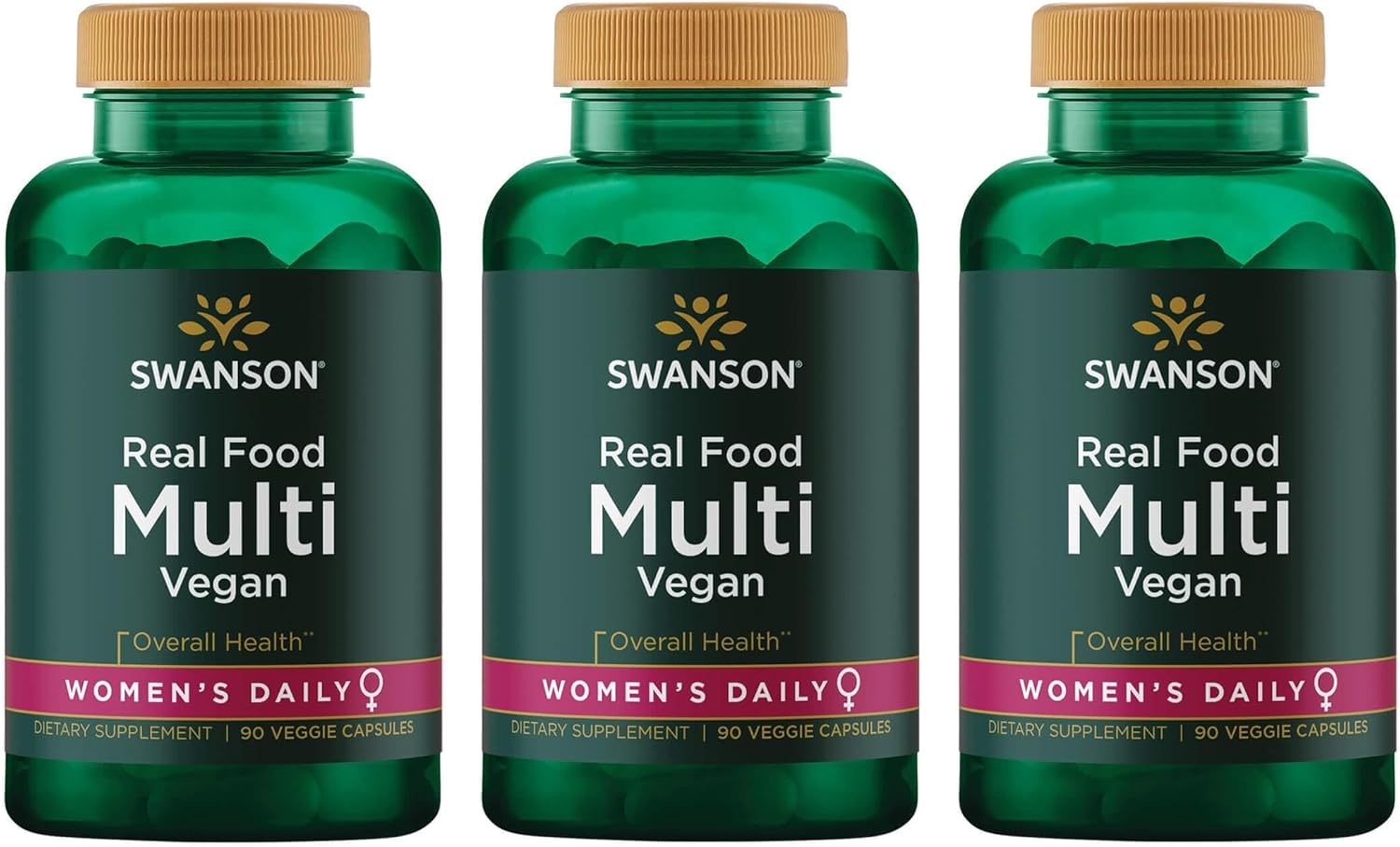 Swanson Real Food Multi Women'S Multivitamin Multimineral Women'S Health Urinary Tract Stress Response Bone Hair Skin Nails Supplement Vegan Gluten-Free Non-Gmo 90 Veggie Capsules (3 Pack)