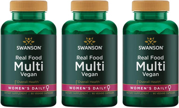 Swanson Real Food Multi Women'S Multivitamin Multimineral Women'S Health Urinary Tract Stress Response Bone Hair Skin Nails Supplement Vegan Gluten-Free Non-Gmo 90 Veggie Capsules (3 Pack)