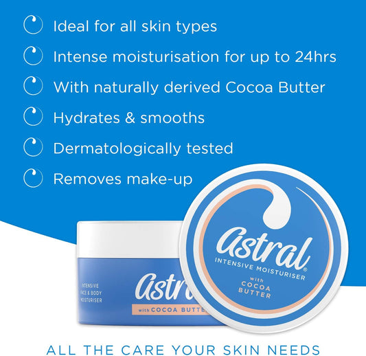 Astral Face & Body Intensive Moisturiser Cream With Cocoa Butter 200Ml