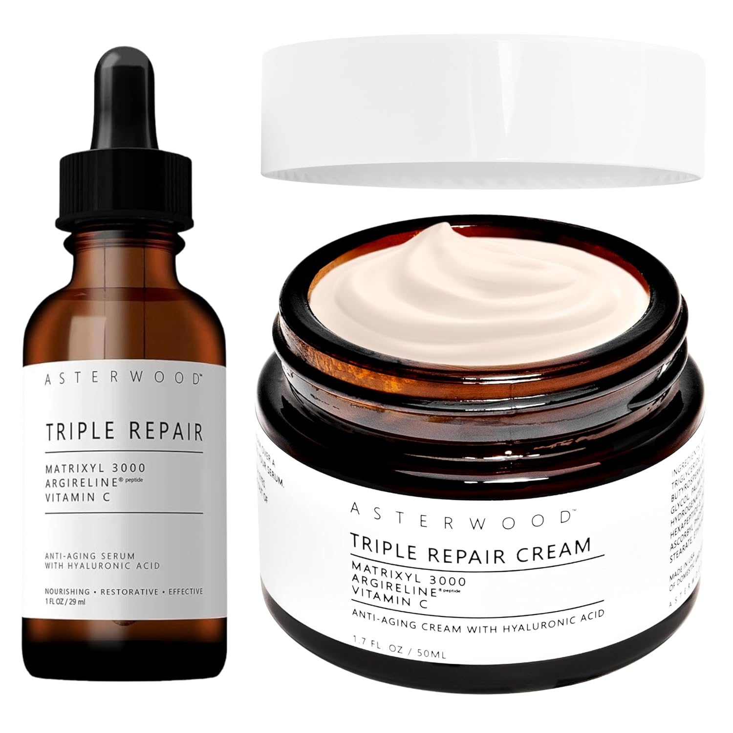 Asterwood Triple Repair Matrixyl 3000 Serum 1 Oz + Triple Repair Face Cream 1.7 Oz