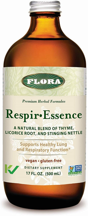 Flora - Respir-Essence Natural Lung & Breath Aid, Natural Blend of Thyme, Licorice Root and Stinging Nettle, Vegan and Gluten-Free, 17-fl. oz. Glass Bottle