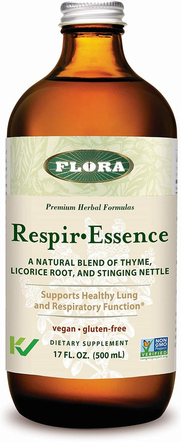 Flora - Respir-Essence Natural Lung & Breath Aid, Natural Blend Of Thyme, Licorice Root And Stinging Nettle, Vegan And Gluten-Free, 17-Fl. Oz. Glass Bottle