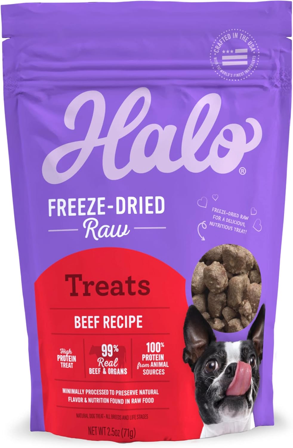 Halo Raw Freeze Dried Dog Treats, Beef Recipe, Dog Treats Pouch, All Life Stages, 2.5-Oz Pouch