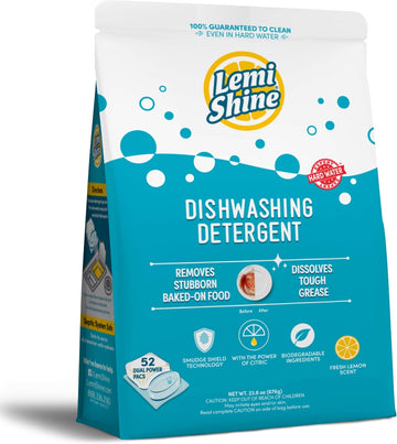 Lemi Shine Natural Dishwasher Pods | All-In-One Powder & Gel Dishwasher Detergent Pods With Powerful Citric Acid | Eco Friendly Dish Wash Cleaning Supplies (52 Count)