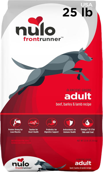 Nulo Frontrunner All Breed Adult Premium Natural Dry Kibble Dog Food With Ancient Grains, Healthy Digestive Aid Bc30 Probiotic & Antioxidants For Immune Health, Beef Barley Lamb, 25 Pound Bag