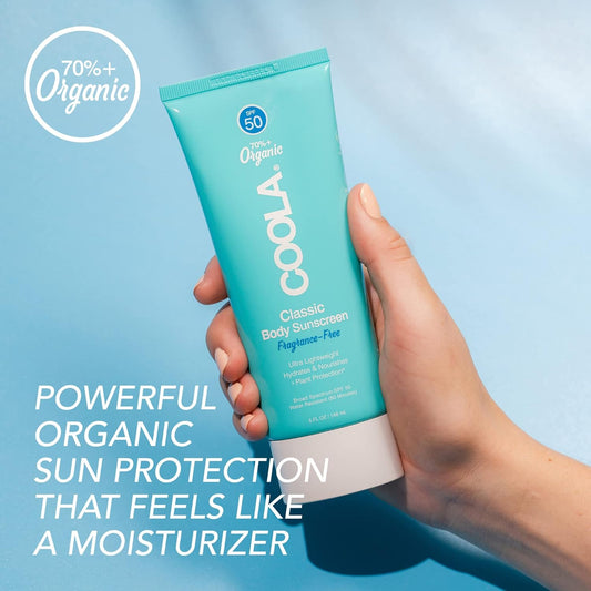 Coola Organic Sunscreen Spf 50 Sunblock Body Lotion, Dermatologist Tested Skin Care For Daily Protection, Vegan And Gluten Free, Fragrance Free, 5 Fl Oz