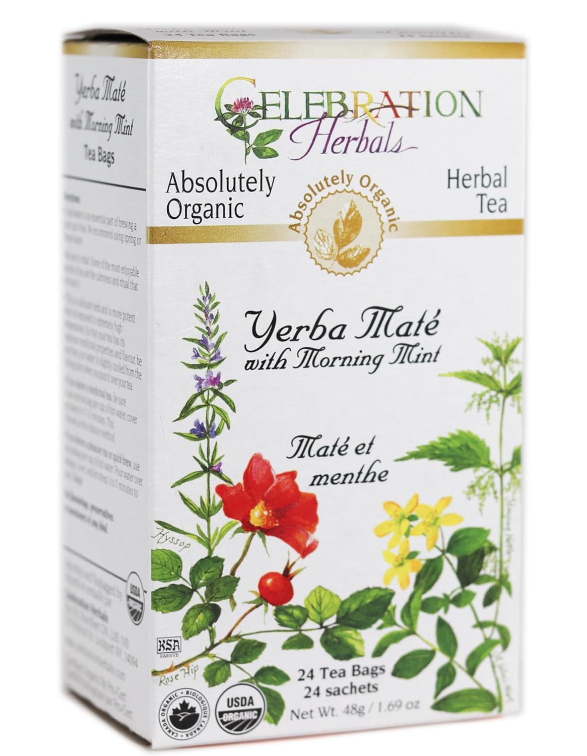 Celebration Herbals Teabags Herbal Yerba Mate With Morning Mint Tea Organic - 24 Herbal Tea Bags