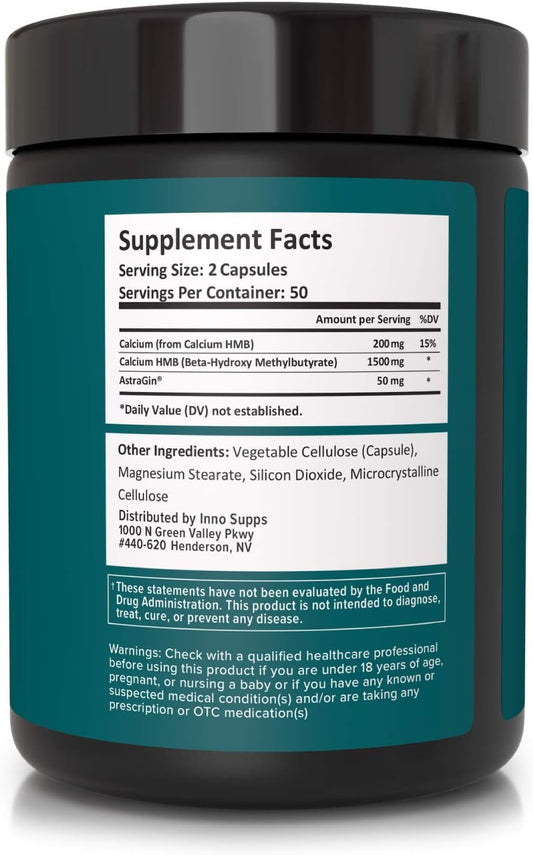 Innosupps Hmb+ | 1500Mg Hmb (Beta-Hydroxy Methylbutyrate) & 50Mg Astragin | Enhanced Absorption, Preserves Muscle, Promotes Recovery, Increase Lean Muscle Mass | Gluten Free - 120 Veggie Capsules