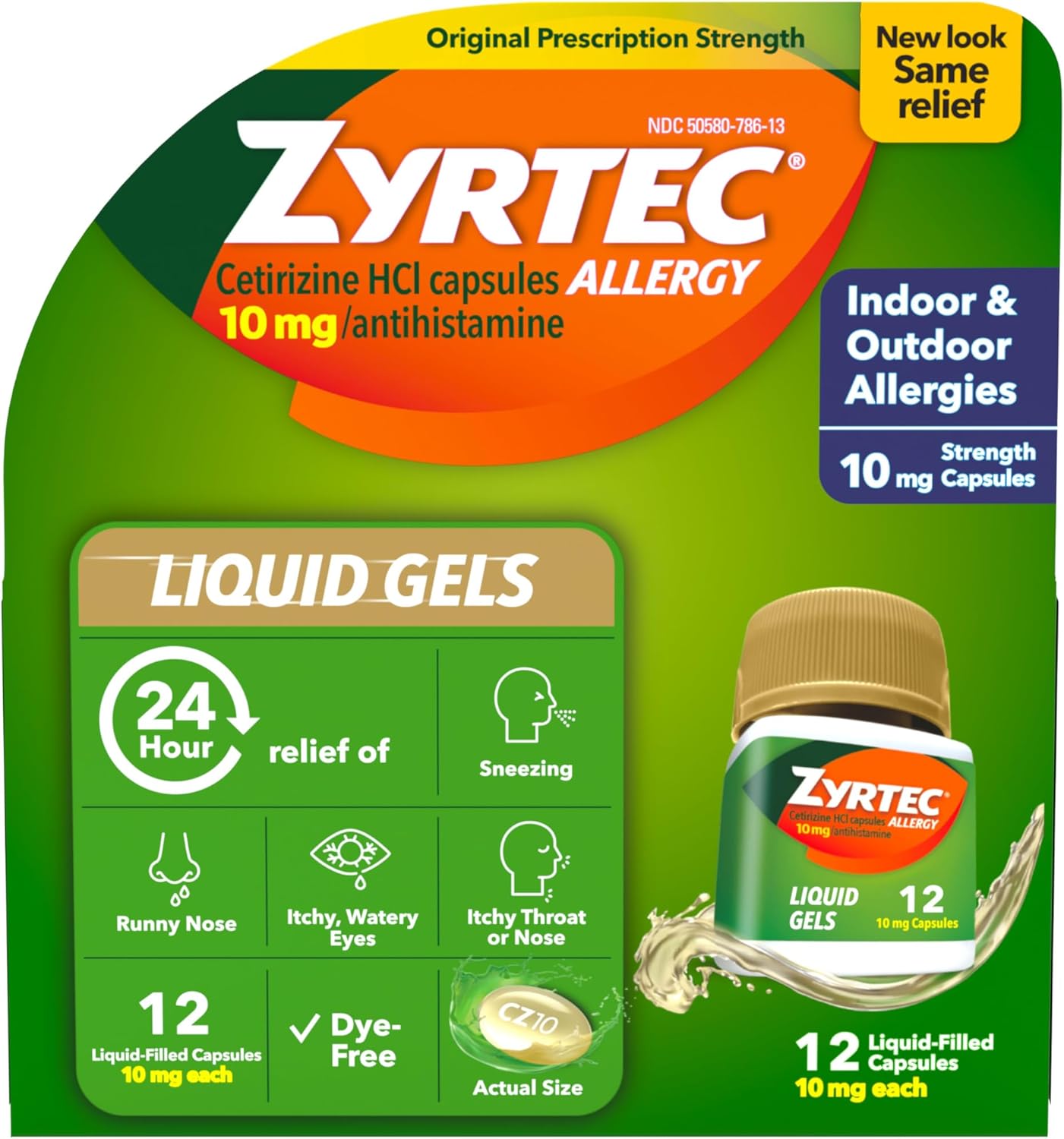 Zyrtec 24 Hour Allergy Relief Liquid Gels, Antihistamine Capsules With Cetirizine Hcl Allergy Medicine For All-Day Relief From Runny Nose, Sneezing, Itchy Eyes & More, 12 Count