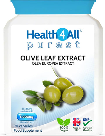 Health4All Olive Leaf Extract - 100Mg Oleuropein Per Capsule | 20% Standardised 10:1 Extract From Wild European Leaves | 90 Vegan Capsules - 3 Month Supply | No Additives | Immune & Heart Support