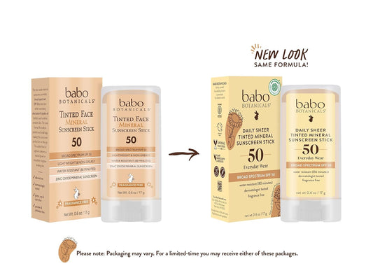 Babo Botanicals Daily Sheer Mineral Tinted Sunscreen Stick Spf50 - Natural Zinc Oxide - For Face - For All Ages - Ewg Verified - Water Resistant - Fragrance-Free - Various Sizes