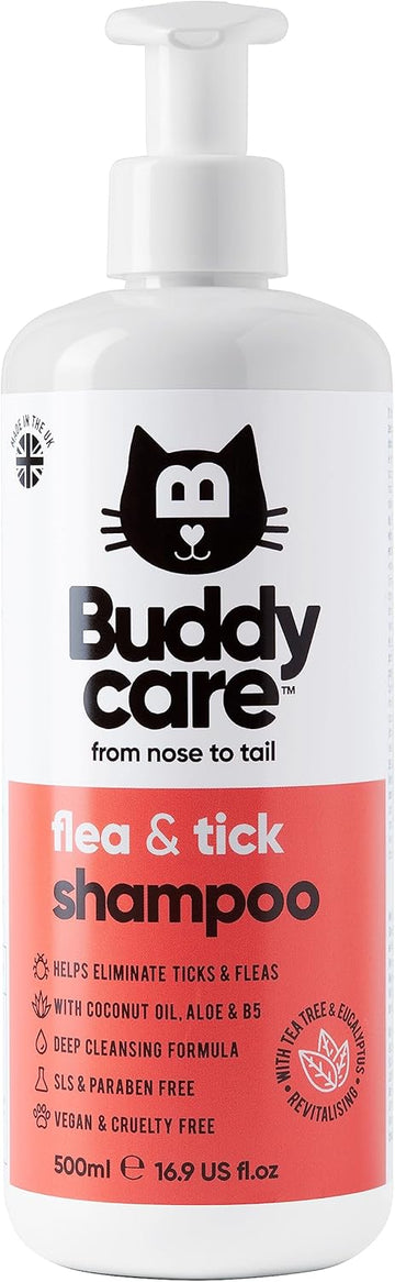 Buddycare Flea & Tick Cat Shampoo - 500ml - Eliminates Fleas, Ticks & Mites - Deep Cleansing Shampoo for Cats, Tea Tree & Eucalyptus Flea Shampoo for Cats?B1