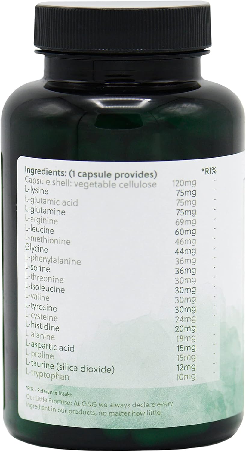 Full Spectrum Amino Acids Capsules | BCAA | Free Form Amino Acids | 120 Vegan Capsules | G&G Vitamins- 120 Capsules : Amazon.co.uk: Health & Personal Care