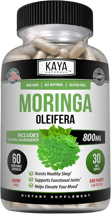 Kaya Naturals Moringa Leaf Extract - Complete Greens Superfood Supplement - Pure Miracle Tree Moringa - Boost Energy Naturally - Nutrient Dense Vitamins For Adult - 60 Veggie Count