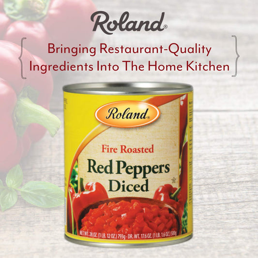 Roland Foods Diced Fire Roasted Red Peppers, 28 Ounce Can, Pack Of 4