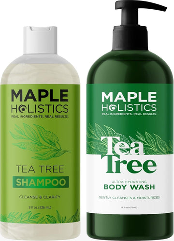 Tea Tree Body Wash And Shampoo - Clarifying Tea Tree Shampoo For Dry Scalp Care And Moisturizing Body Wash For Dry Skin - Sulfate Free Shampoo For Oily Hair And Tea Tree Essential Oil Shower Gel