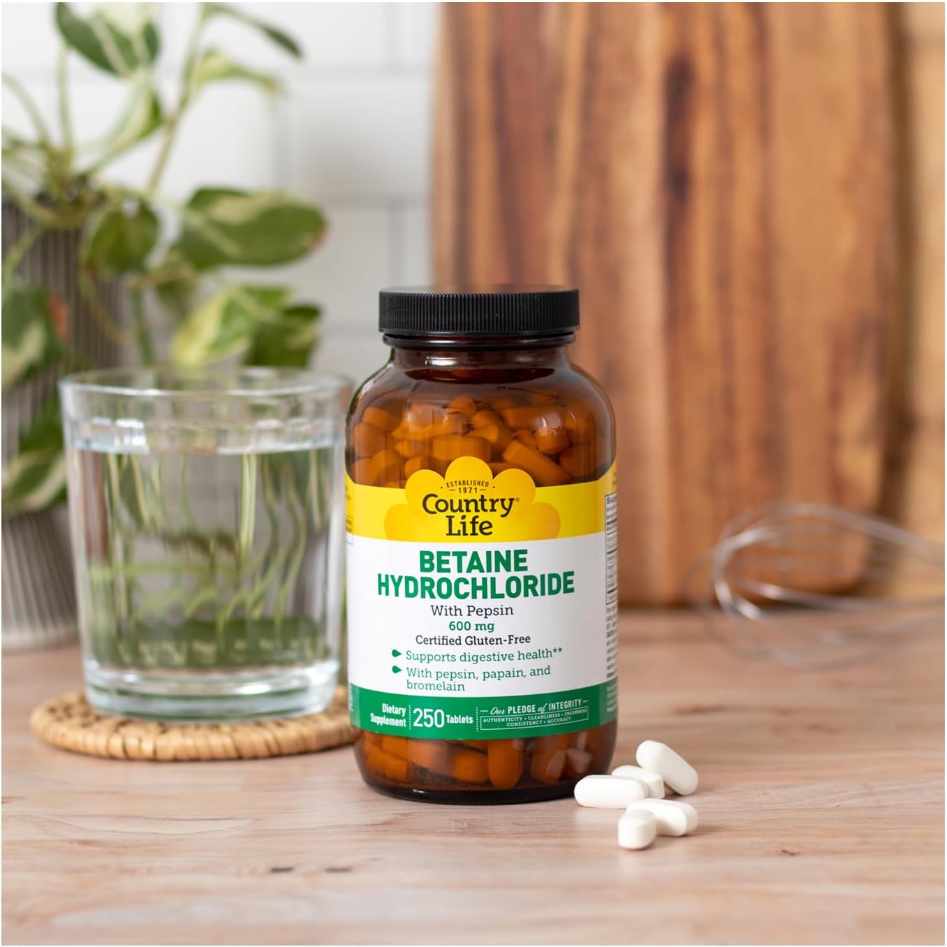 Country Life Betaine Hydrochloride With Pepsin 600 Mg - 250 Tablets : Health & Household
