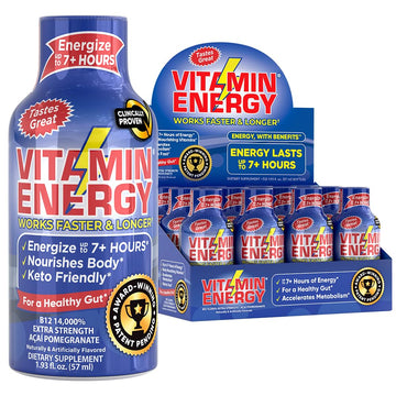 Vitamin Energy B12 Energy Shots | Natural Healthy Energy & Focus Drink | Sugar-Free Carb-Free Supplement | Vitamins B6, B12 | Energize Up To 7+ Hours | Acai Pomegranate - 1.93 Fl Oz - Pack Of 12