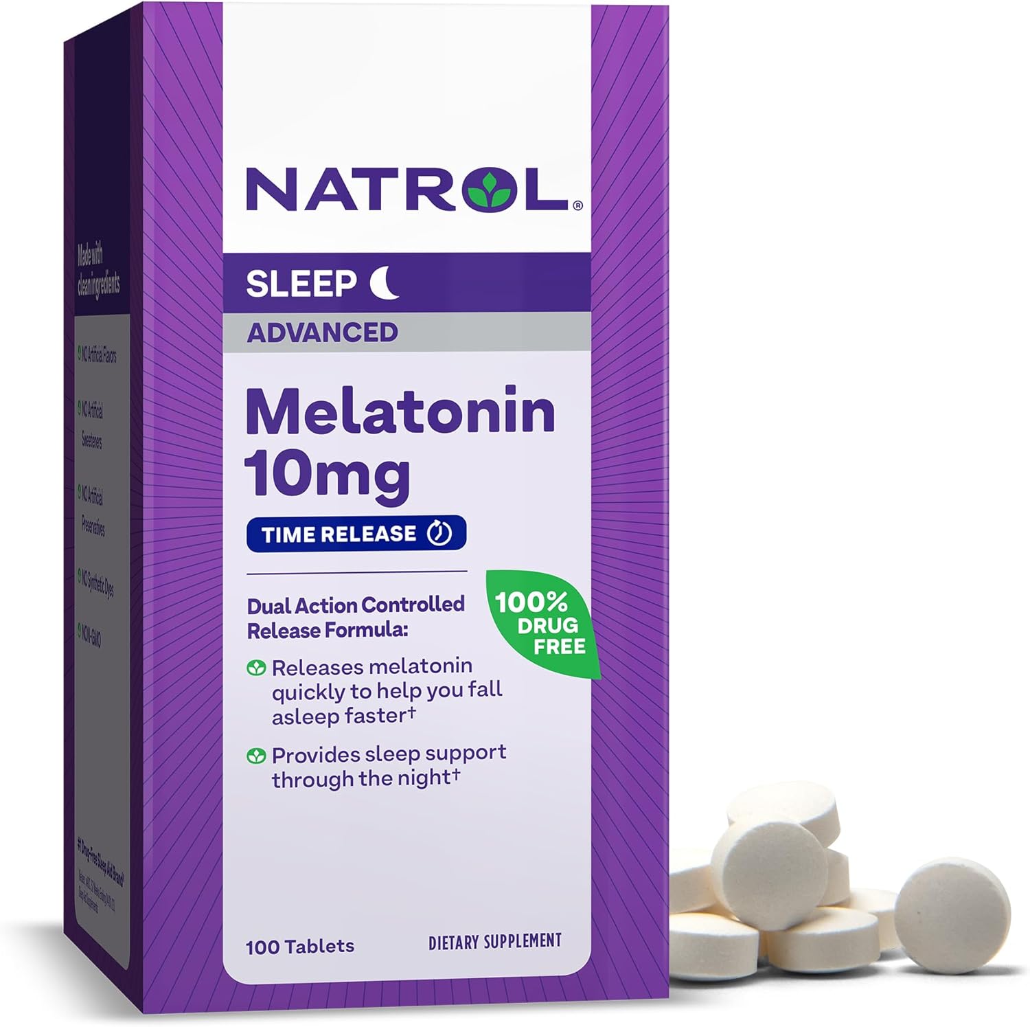 Natrol Melatonin 10Mg Tablets, Advanced Sleep Dietary Supplement For Restful Sleep, 100 Melatonin Time Release Tablets, 100 Servings