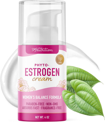 Phyto Estrogen Cream For Women With Wild Yam | Plant Based Hot Flash, Menopause & Menstrual Cycle Support | Black Cohosh, Dong Quai, Red Clover | 96 Topical Servings | 4Oz Pump | Vegan, Paraben-Free