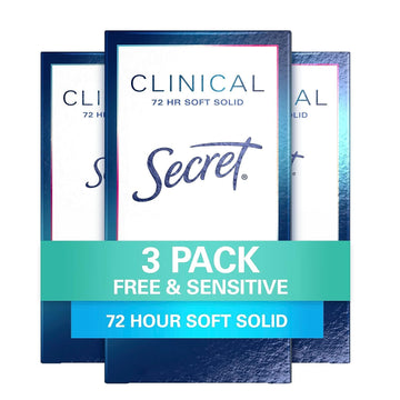 Secret Antiperspirant Clinical Strength Deodorant For Women, Soft Solid, Paraben Free, Dye Free, Sensitive Unscented For Sensitive Skin, 1.6 Oz, (Pack Of 3)