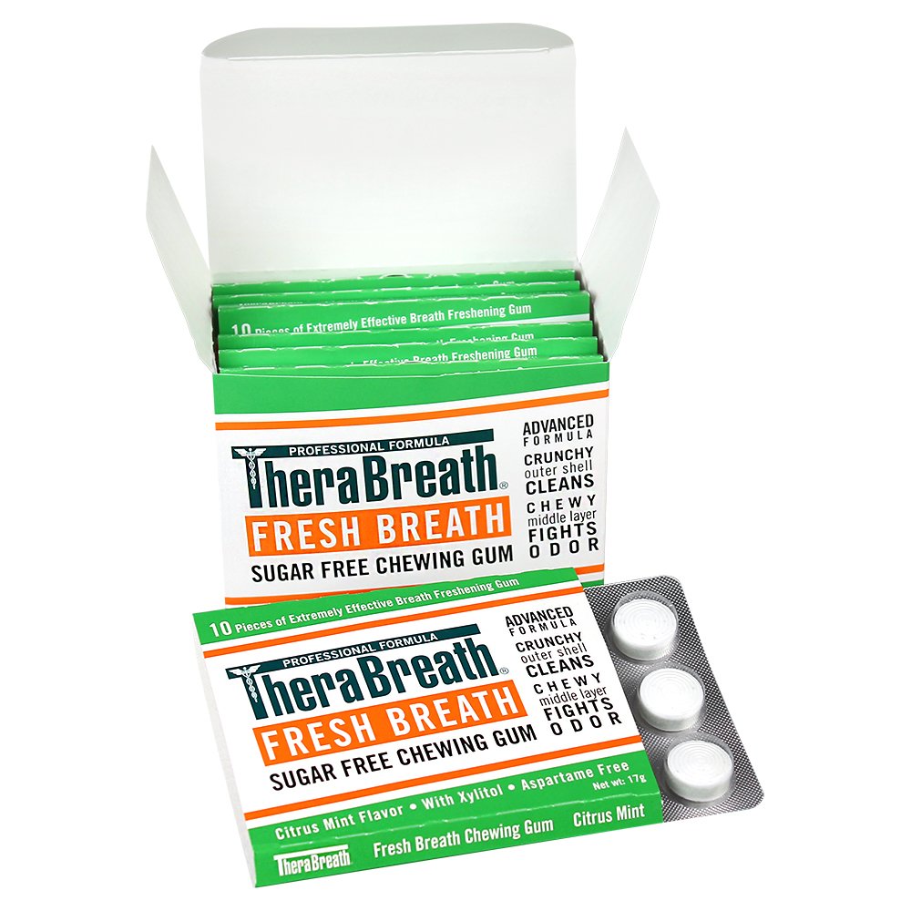 Therabreath Fresh Breath Chewing Gum With Zinc, Citrus Mint Flavor, 10 Count (Pack Of 6)