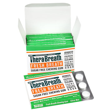 Therabreath Fresh Breath Chewing Gum With Zinc, Citrus Mint Flavor, 10 Count (Pack Of 6)