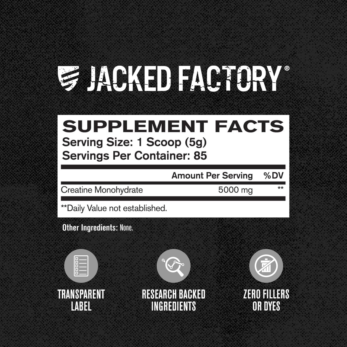 Jacked Factory Creatine Monohydrate Powder 425g - Creatine Supplement for Muscle Growth, Increased Strength, Enhanced Energy Output and Improved Athletic Performance 85 Servings, Unflavored : Health & Household