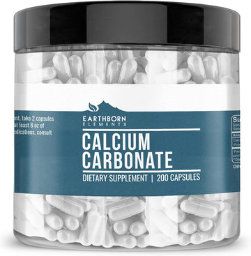 Earthborn Elements Calcium Carbonate 200 Capsules, Pure & Undiluted, No Additives