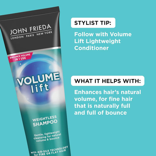 John Frieda Volume Lift Shampoo For Natural Fullness, Safe For Color-Treated Hair, Volumizing Shampoo For Fine Or Flat Hair, 8.45 Oz (Pack Of 2)