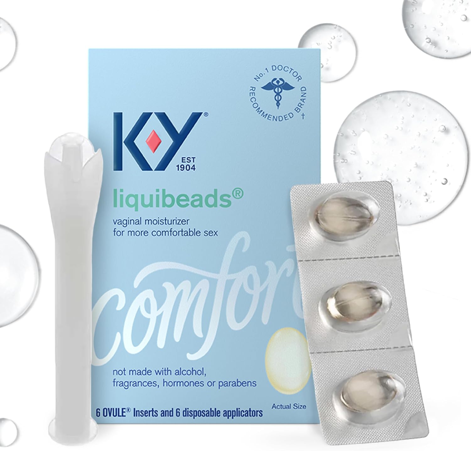 K-Y Liquibeads For Women, Vaginal Moisturizer, Silicone Lube Vaginal Suppository, Vaginal Lubricant Helps Reduce Pain Due To Vaginal Dryness, 6 Vaginal Suppositories & 6 Vaginal Applicators