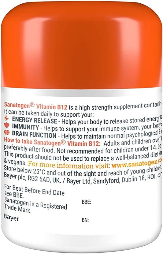 Sanatogen Vitamin B12 High Strength Tablets For Men And Women Suitable For Vegans & Vegetarians, 180 Tablets, 6 Months Supply, 67 G
