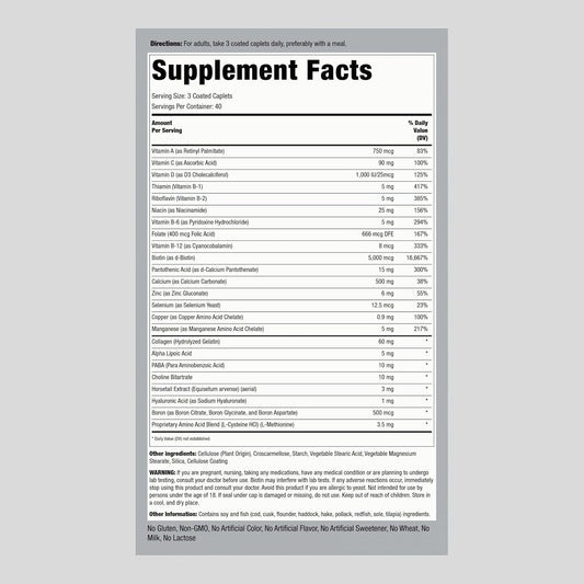 Piping Rock Hair Skin and Nails Vitamins | 120 Caplet Pills | 3000 mcg of Biotin | with Collagen | Multivitamin | Non-GMO, Gluten Free Supplement