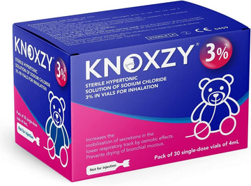 Knoxzy Hypertonic Saline Inhalation Solution 3%. Inhalation Solution For Adults & Children. Box Contains 30 Single Dose Vials Of 4Ml