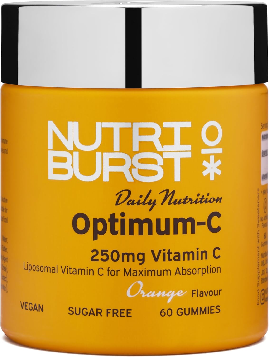 Nutriburst Optimum C - Liposomal Vitamin C (250Mg) - Energy & Immune System Support - Orange Flavour - 60 Gummies 1 Month Supply - Suitable For Vegans