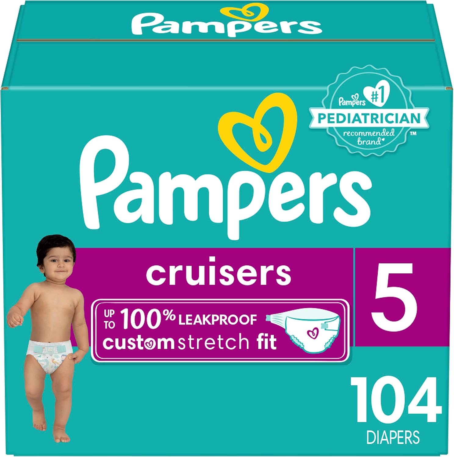 Pampers Cruisers Diapers - Size 5, 104 Count, Disposable Active Baby Diapers With Custom Stretch