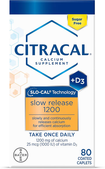 Citracal Slow Release 1200, 1200 Mg Calcium Citrate With Vitamin D (1000 Iu), Vitamin D3, Bone Health Support, Calcium Supplement For Ages 12+, 80 Count