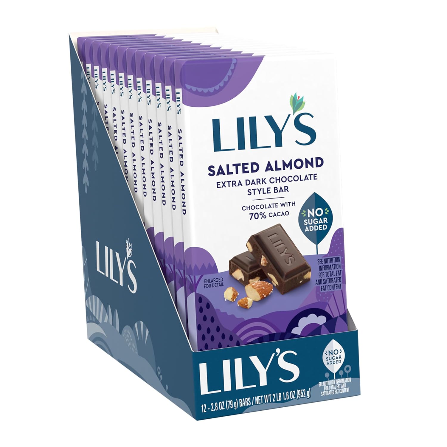 Lily'S Salted Almond Extra Dark Chocolate Style No Sugar Added, Sweets Bars, 2.8 Oz (12 Count)