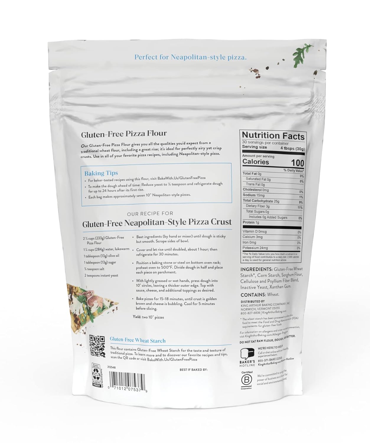 King Arthur Gluten Free Pizza Flour: Crispy Neapolitan-Style Crust - 32 Oz Box, Sorghum & Wheat Starch Blend, Xanthan Gum, Perfect For Gf Baking, Celiac-Friendly, 00 Pizza Dough Mix