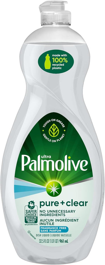 Palmolive Ultra Dishwashing Liquid Dish Soap, Pure + Clear Fragrance Free - 32.5 Fluid Ounce (Packaging may vary)