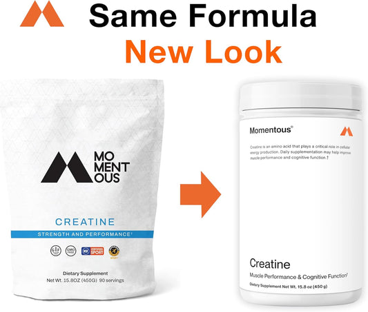 Momentous Creatine Monohydrate Powder - Creapure Creatine Performance - Monohydrate Creatine For Muscle Support, Helps Energy Levels - Creatine For Women & Men - 5G Per Serving, 90 Servings