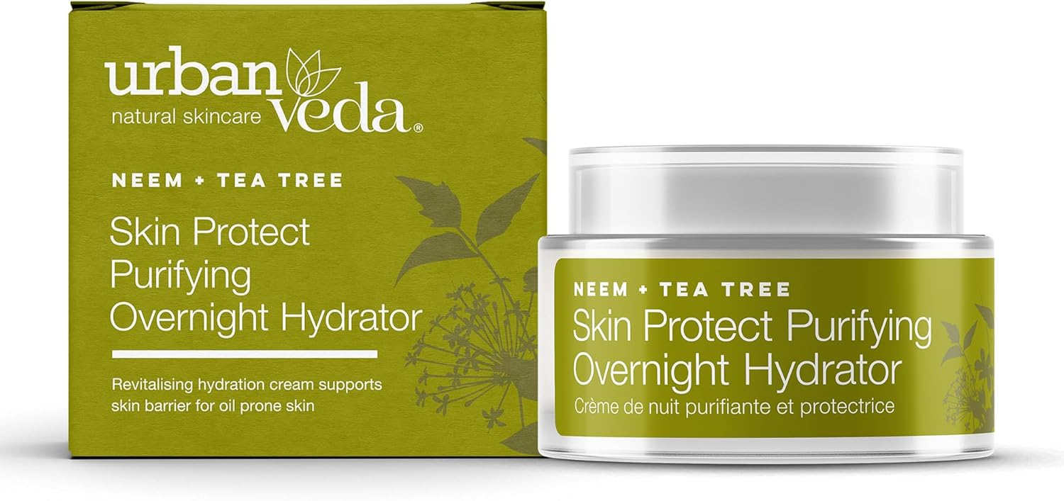 Urban Veda Skin Protect Purifying Overnight Hydrator | Night Cream | Antibacterial Active Neem & Tea Tree | Face Care | For Oily & Congested Skin | Face Moisturiser | Collagen Cream | Vegan | 50 Ml