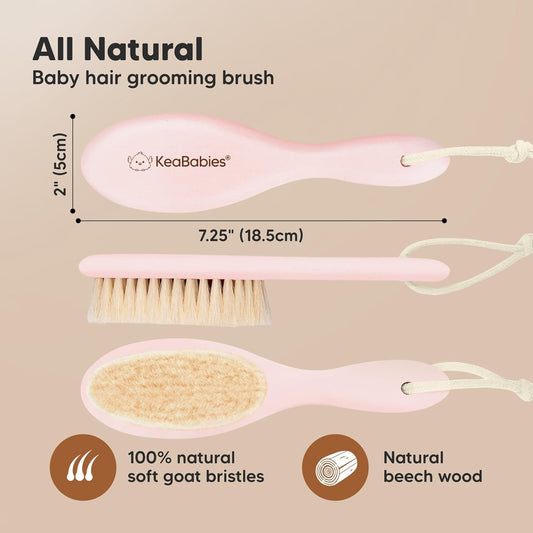 Baby Hair Brush - Baby Brush With Soft Goat Bristles, Cradle Cap Brush, Perfect Scalp Grooming Product For Infant, Toddler, Kids, Newborns, Baby Girls, Boys (Blush, Oval)