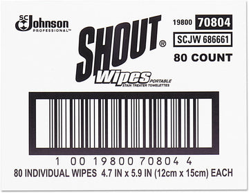 Shout 686661 Wipe & Go Instant Stain Remover, 4.7 x 5.9, 80 Packets/Carton