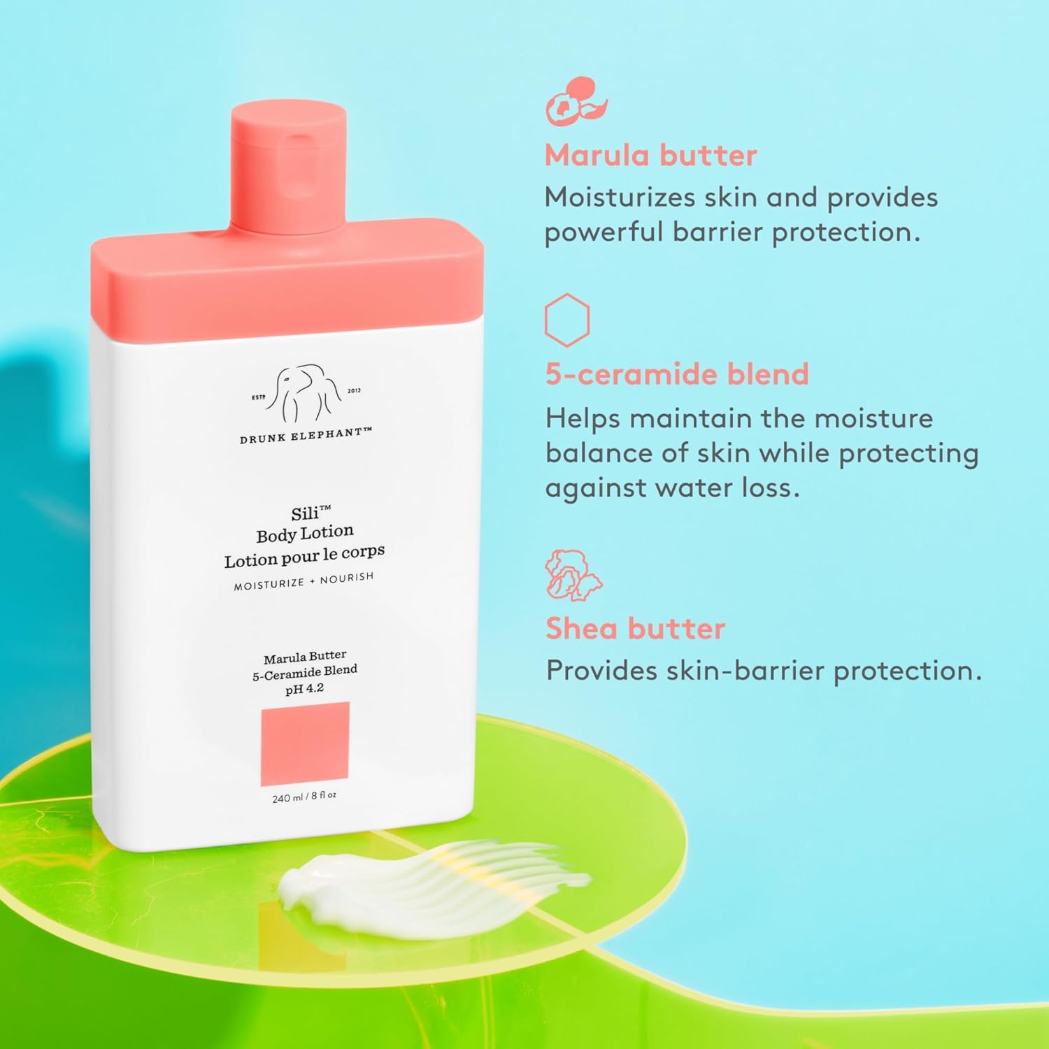 Drunk Elephant Sili Body Lotion - 240 Ml/8 Fl Oz - Lightweight Daily Lotion - Clean Clinical Skincare - Cruelty-Free - Dermatologist Tested - Free Of Essential Oils, Silicones, And Fragrance : Beauty & Personal Care