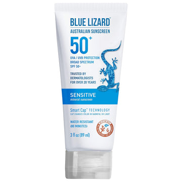 Blue Lizard Sensitive Mineral Sunscreen With Zinc Oxide, Spf 50+, Water Resistant, Uva/Uvb Protection With Smart Cap Technology - Fragrance Free, 3 Oz. Tube