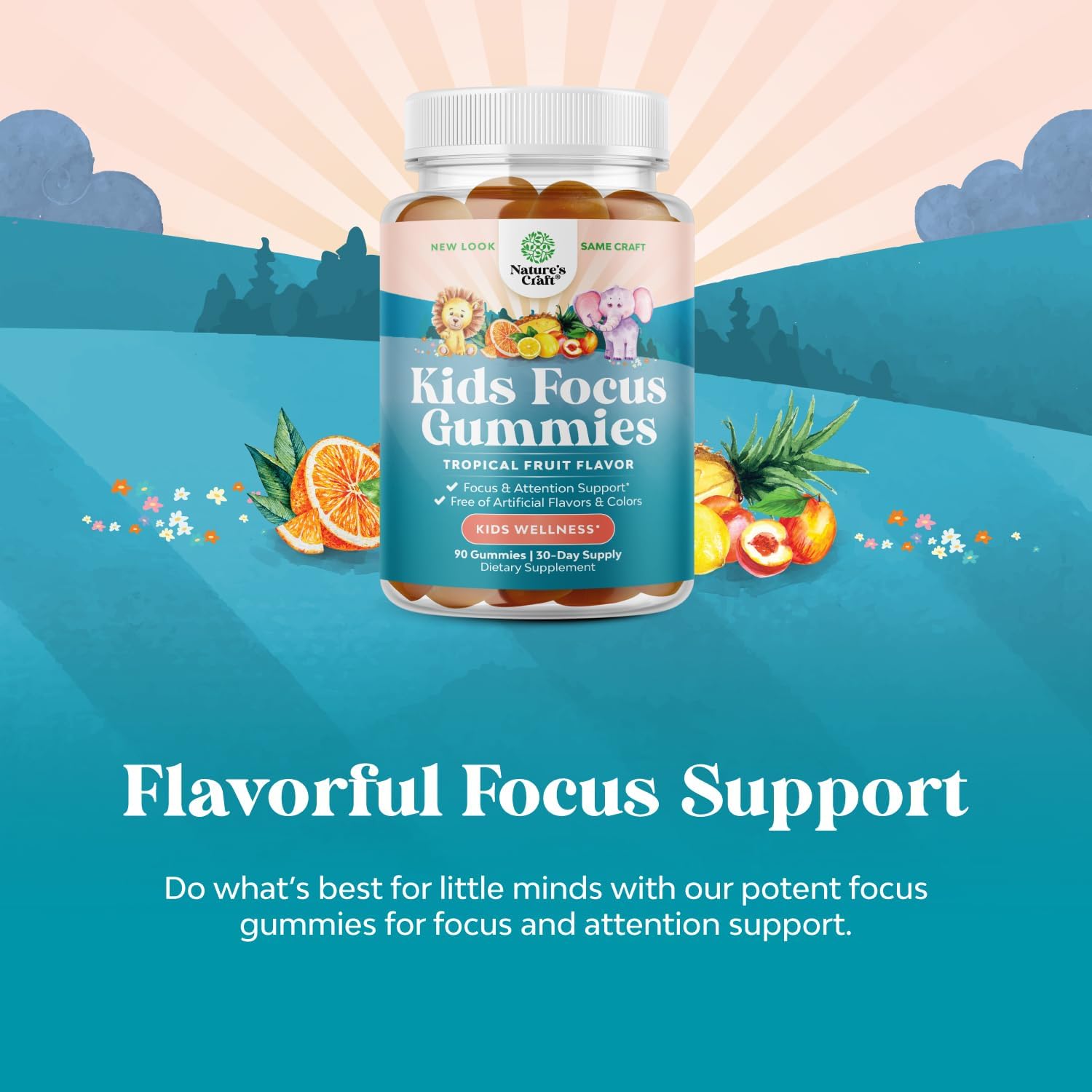 Vegan Brain Focus Gummies for Kids - Kids Focus Supplement with Phosphatidylserine Bacopa Monnieri Green Tea Extract Tyrosine and More Focus Vitamins for Kids Balanced Concentration Energy and Focus : Health & Household