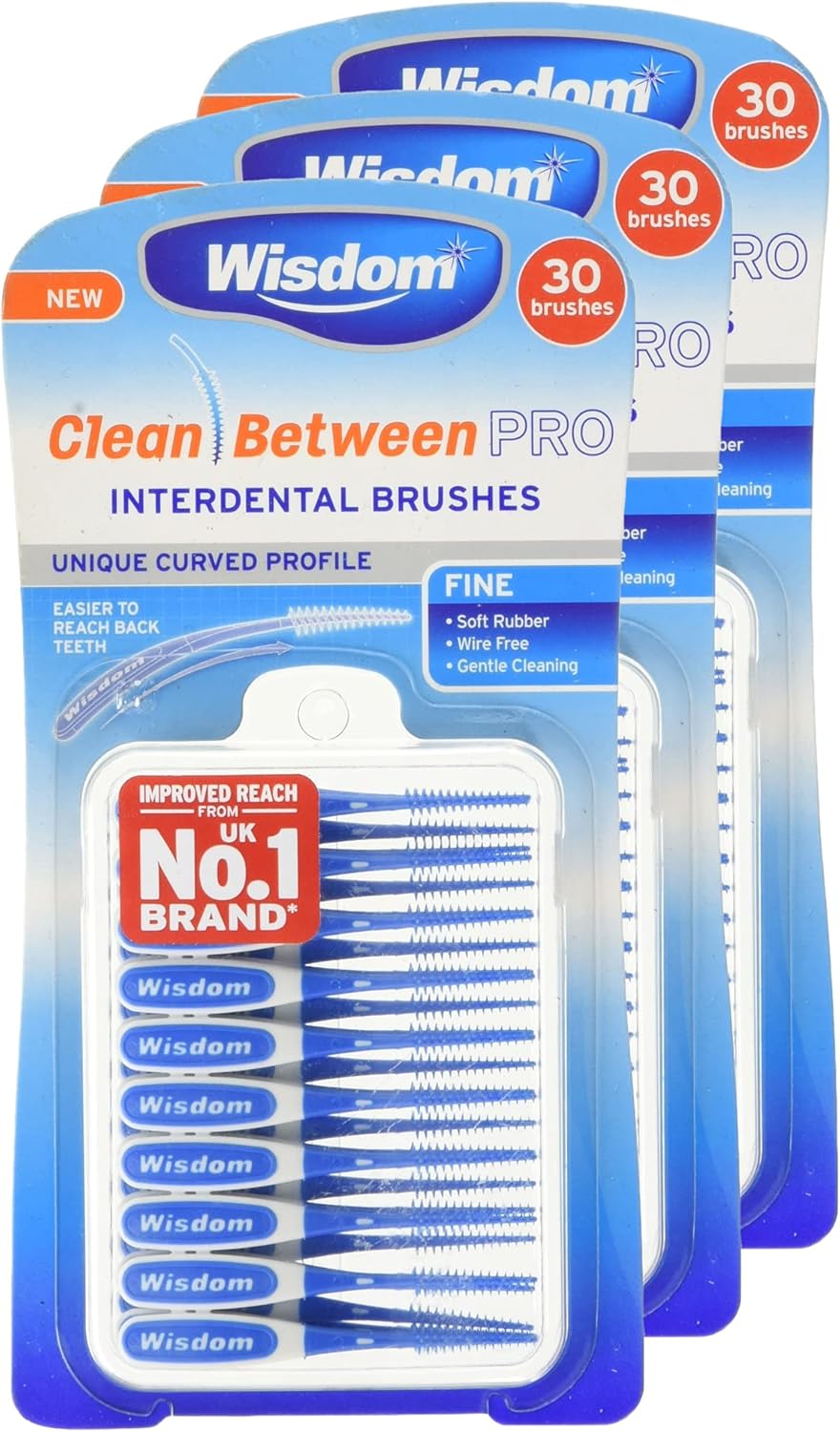 Wisdom Toothbrushes Clean Between Pro Interdental Brushes, Fine, Pack Of 3, 90-Count, 100 G