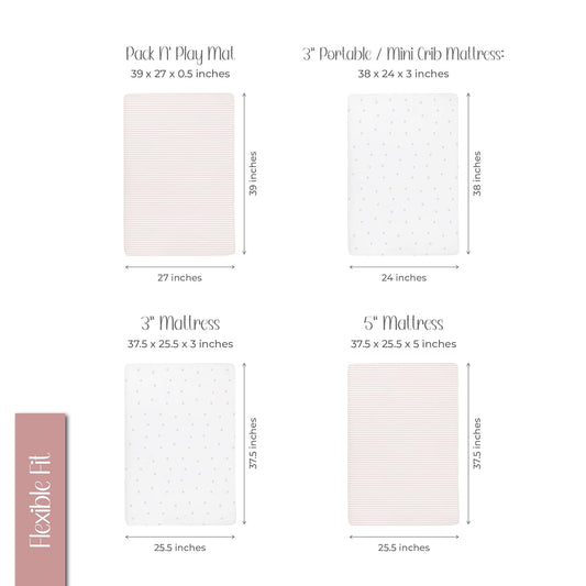 Pack And Play Sheet 2 Pack - Pack And Play Sheets Fitted With 100% Jersey Cotton - Pack N Play Mattress Sheets For Boys And Girls, Newborn Essentials (Pink Tulips & Stripes)